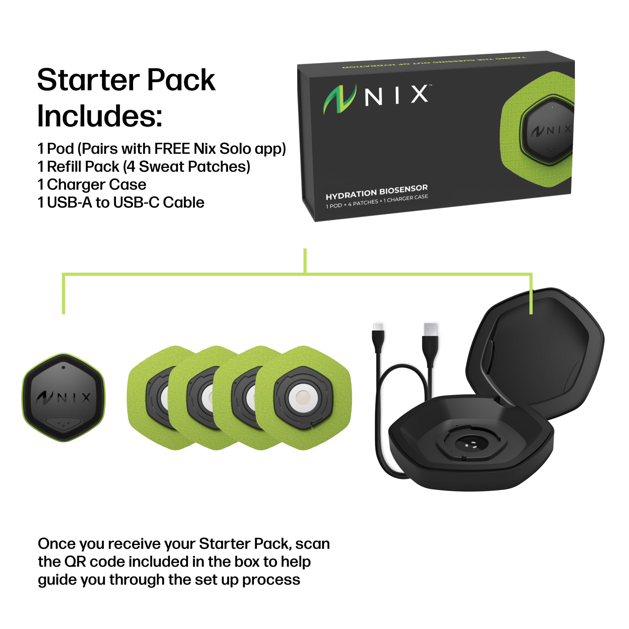 Nix Hydration Biosensor Starter Kit – Wearable Sweat Sensor Tracks Fluid Loss, Real-Time Alerts, Reusable Pod, Single-Use Patches, Bluetooth Fitness Device for Athletes, Runners, Cyclists, Triathletes
