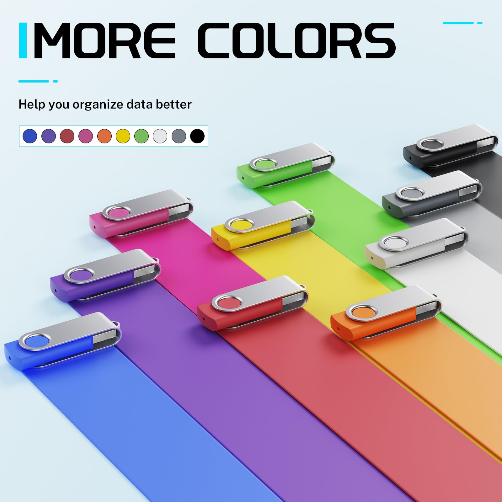 FEBNISCTE 64GB Flash Drive 10 Pack Multicolour, Thumb Drive High Capacity, Bulk USB Flash Drives 64 GB Metal Swivel, USB 2.0 Jump Drive Portable, Pen Drive Zip High Speed for Data Storage