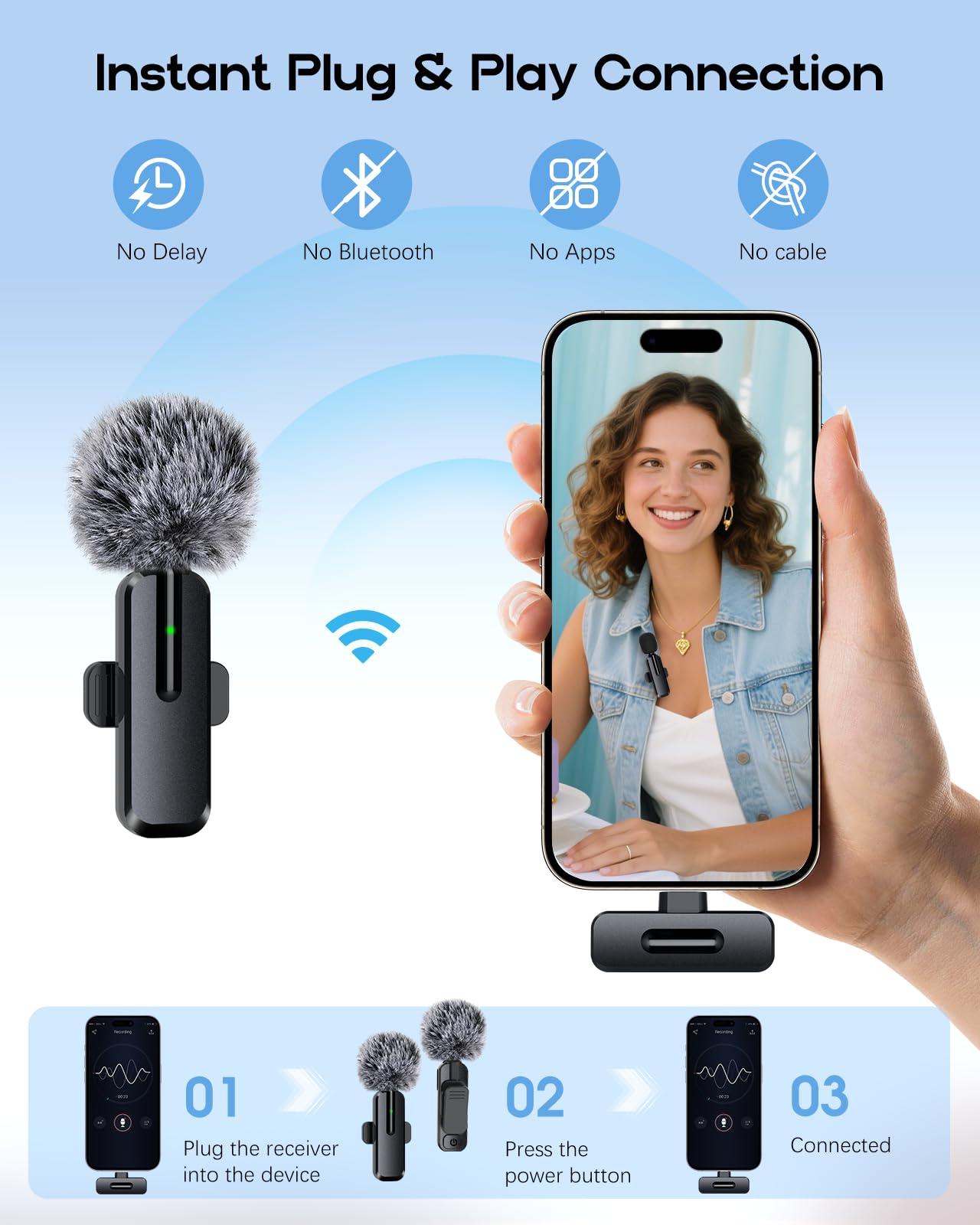 ZOPPLM Wireless Mini Microphone for iPhone - 2 Pack Lavalier Bluetooth Microphone for Video Recording, 2 in 1 Noise Reduction Lapel Mic for Ipad, Android,Clip-on Mini Mic for Content Creators Podcast