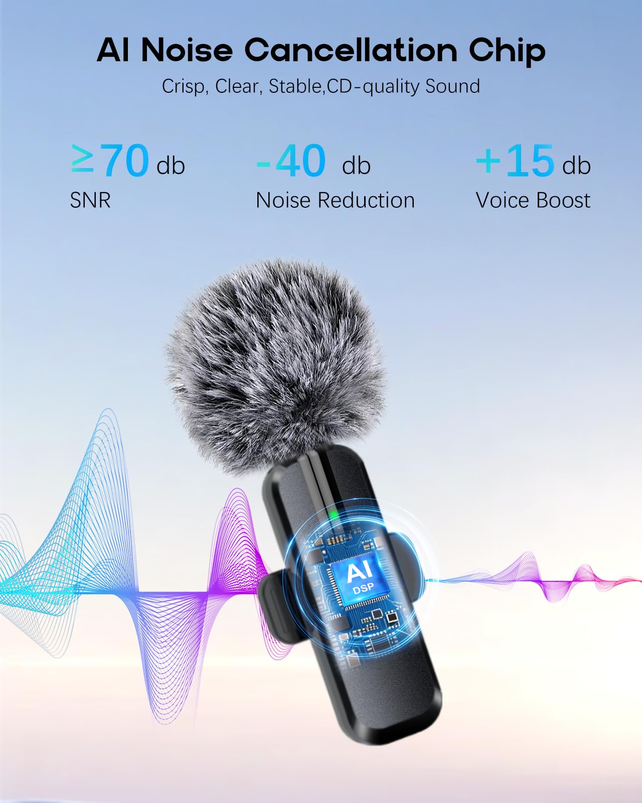 ZOPPLM Wireless Mini Microphone for iPhone - 2 Pack Lavalier Bluetooth Microphone for Video Recording, 2 in 1 Noise Reduction Lapel Mic for Ipad, Android,Clip-on Mini Mic for Content Creators Podcast