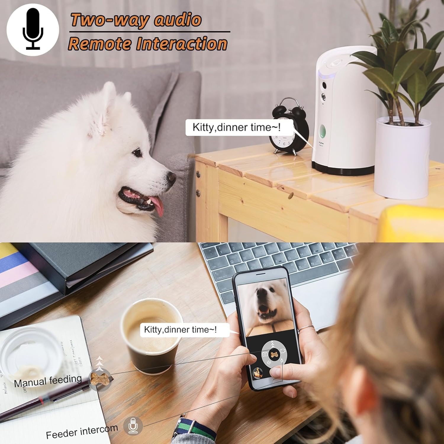 SKYMEE Dog Camera Treat Dispenser,WiFi Full HD Pet Camera with Two-Way Audio and Night Vision,Compatible with Alexa (2.4G WiFi ONLY) (Petalk AI)