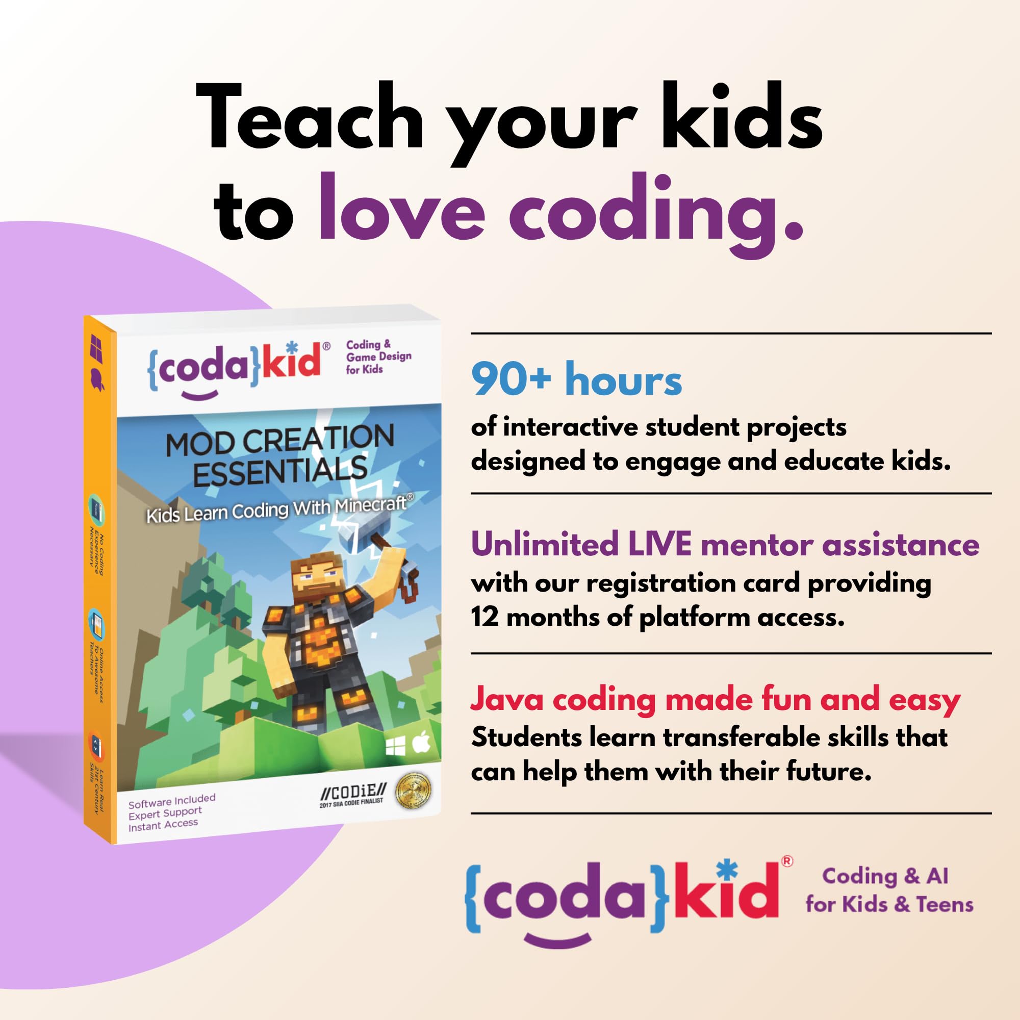 Coding for Kids with Minecraft - Ages 9+ Learn Real Computer Programming and Code Amazing Minecraft Mods with Java - Award-Winning Online Courses (PC & Mac)
