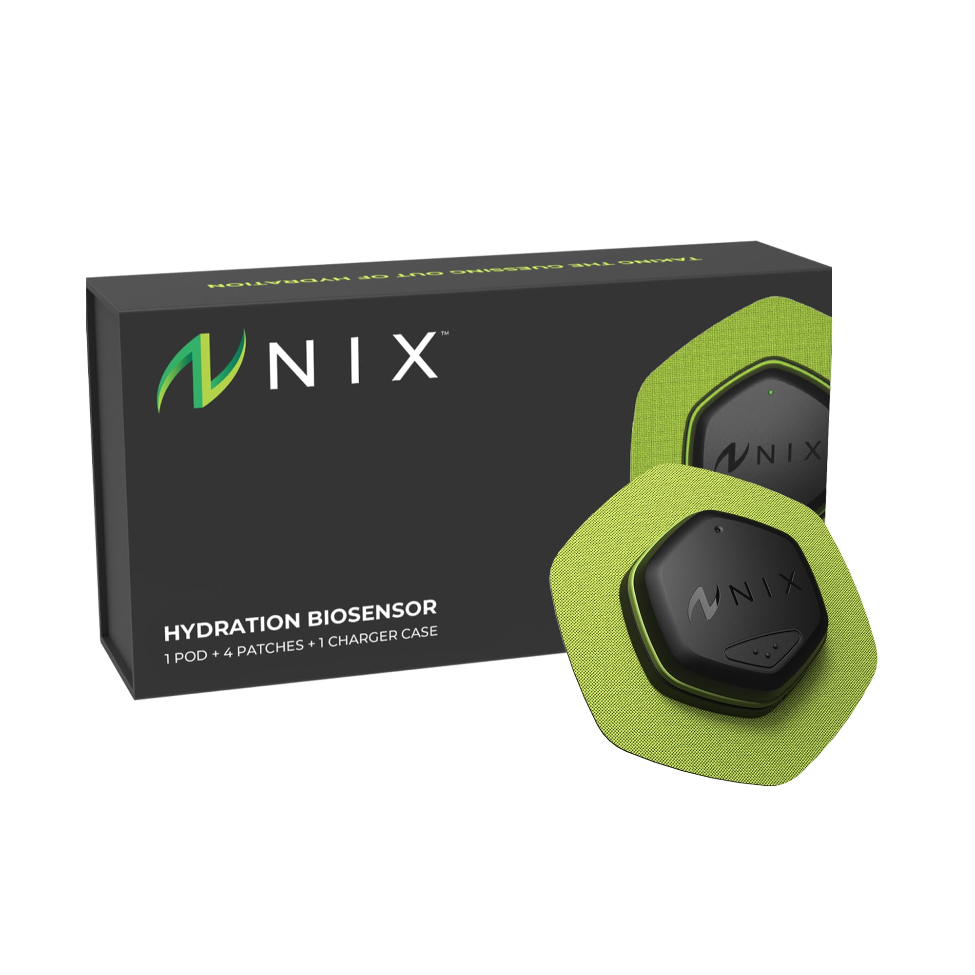 Nix Hydration Biosensor Starter Kit – Wearable Sweat Sensor Tracks Fluid Loss, Real-Time Alerts, Reusable Pod, Single-Use Patches, Bluetooth Fitness Device for Athletes, Runners, Cyclists, Triathletes