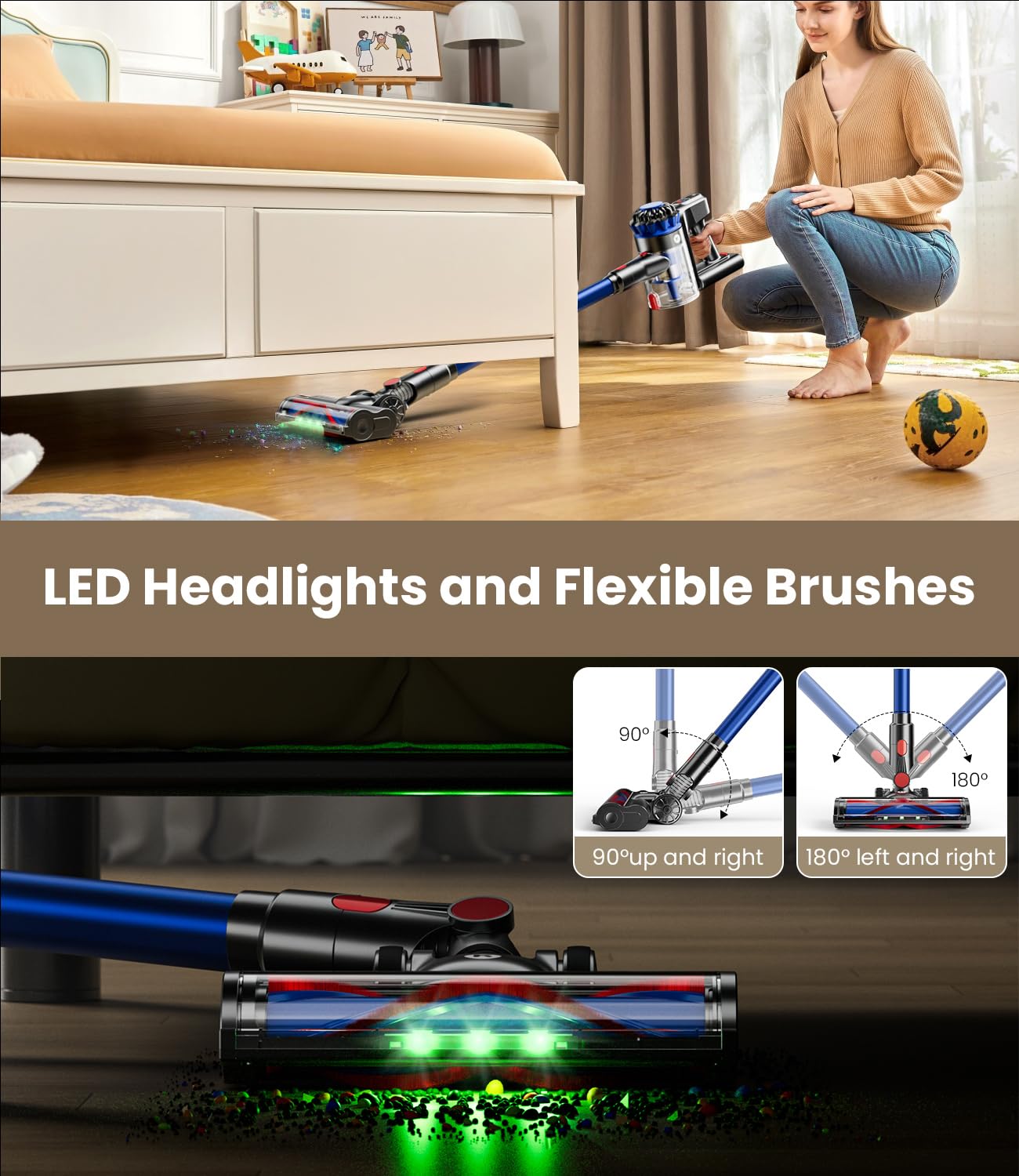 KARDV Cordless Vacuum Cleaner, 500W/40Kpa Vacuum Cleaners for Home, 60Mins Stick Vacuum with LED Display, Anti-Tangle & Wall Mount Charging, 8 in 1 Lightweight Vacuum for Hard Floors Carpet Pet Hair