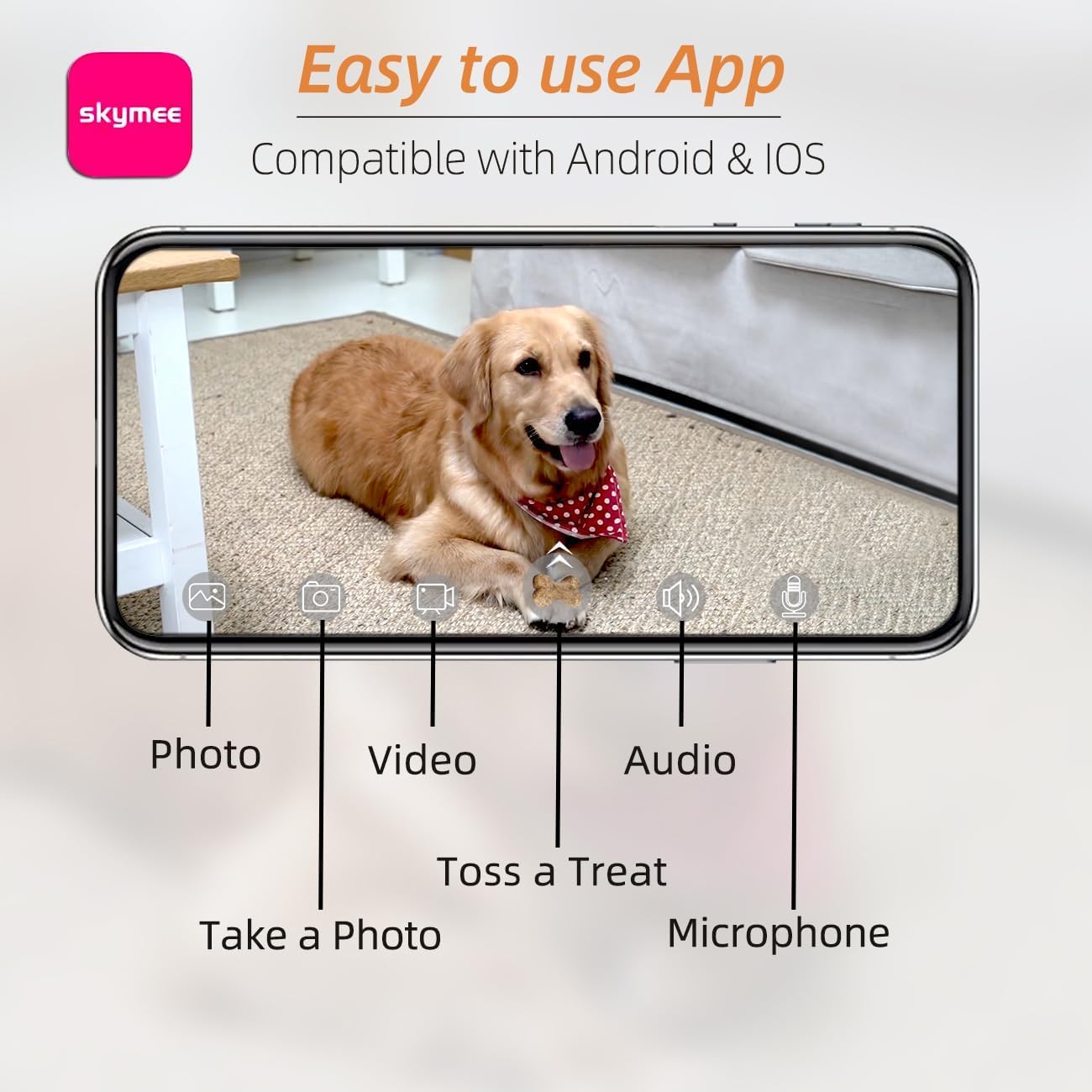 SKYMEE Dog Camera Treat Dispenser,WiFi Full HD Pet Camera with Two-Way Audio and Night Vision,Compatible with Alexa (2.4G WiFi ONLY) (Petalk AI)