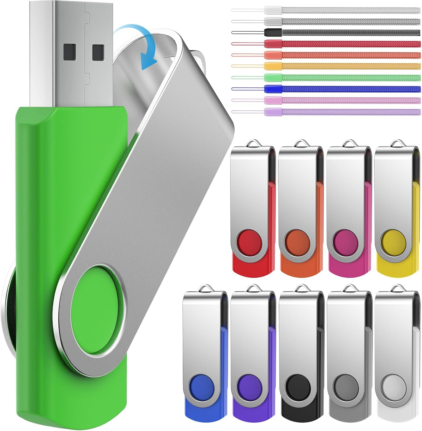 FEBNISCTE 64GB Flash Drive 10 Pack Multicolour, Thumb Drive High Capacity, Bulk USB Flash Drives 64 GB Metal Swivel, USB 2.0 Jump Drive Portable, Pen Drive Zip High Speed for Data Storage