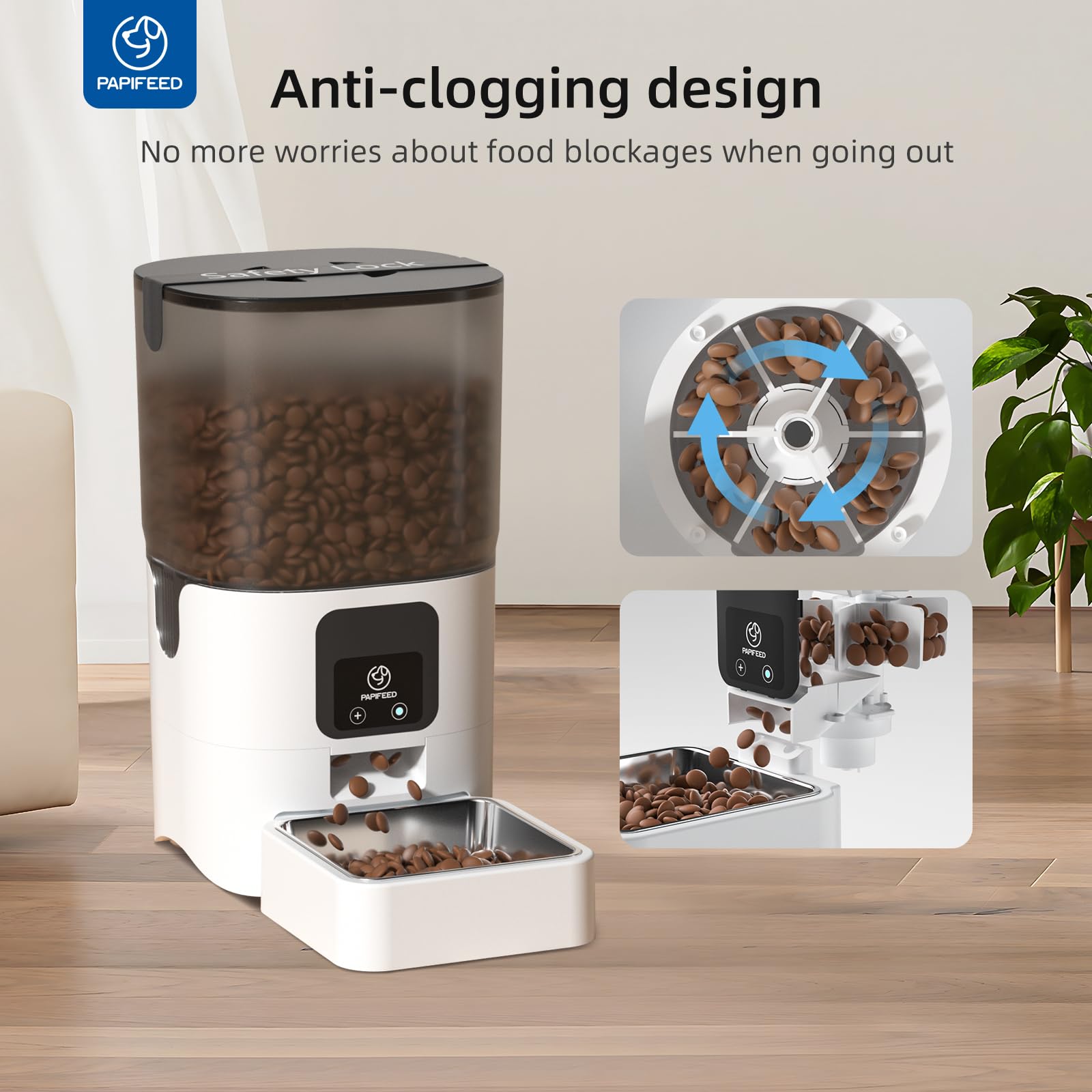 PAPIFEED Smart Automatic Cat Feeders Pet Feeder : WiFi Pet Feeder with APP Control for Remote Feeding, Detachable for Easy Clean,Stainless Steel Bowl,1-10 Meals Per Day for Dog (6L/25Cup)