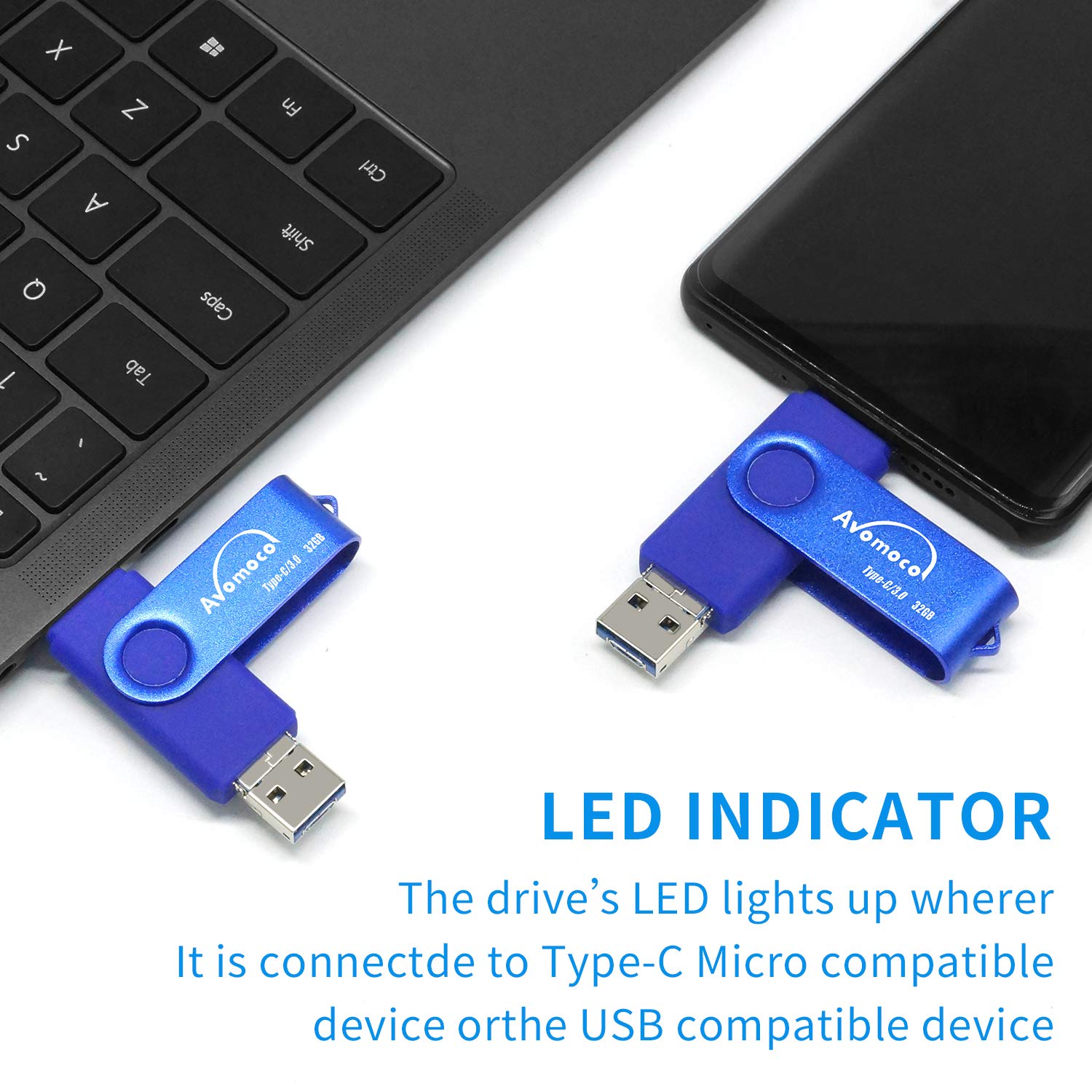 Flash Drive for iPhone 15/16/17, AVOMOCO 3.1 128GB 3 in1 High Speed Photo Backup wtih Type C/USB-C Port,Photo-Stick-for Android Phones with OTG Function