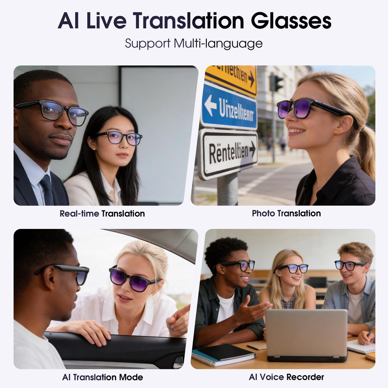 AI Smart Glasses with Camera, 8MP Camera Glasses, 4K HD Video Recording Glasses, AI Sunglasses with Cameras, 3 Lenses, Bluetooth Glass,Real Time Translation, ChatGPT AI Voice Assistant, Open-Ear Audio