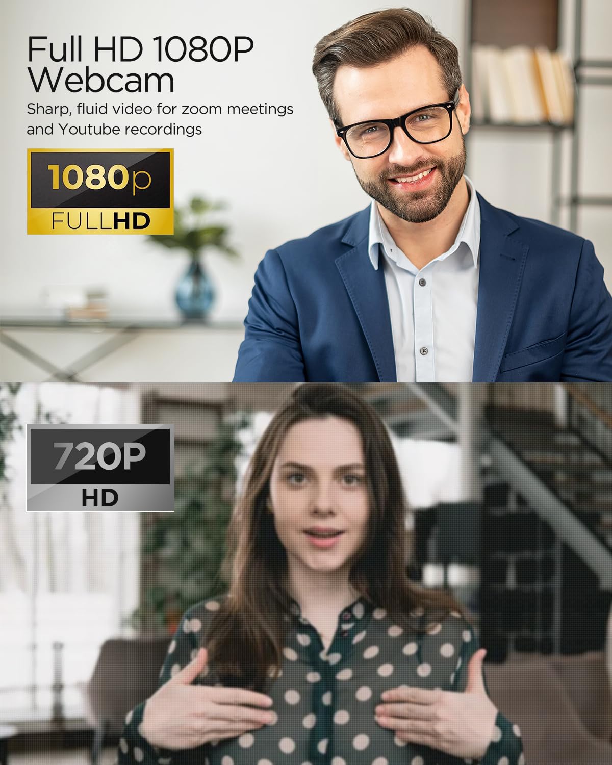 NIVEOLI Webcam 1080P with Microphone & Privacy Cover for PC/Laptop, USB Computer Camera Plug & Play with Auto Light Correction for Video Calls, Live Streaming Gaming & Online Meetings