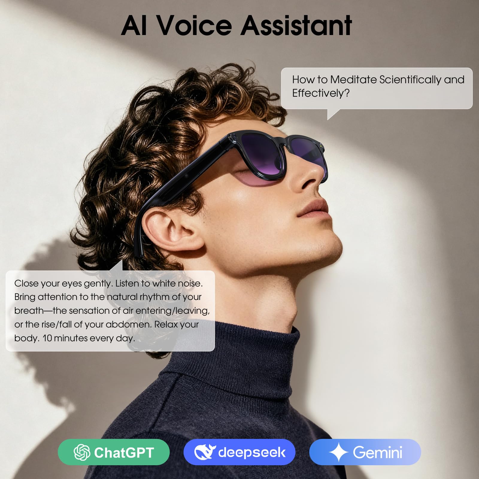 AI Smart Glasses with Camera, 8MP Camera Glasses, 4K HD Video Recording Glasses, AI Sunglasses with Cameras, 3 Lenses, Bluetooth Glass,Real Time Translation, ChatGPT AI Voice Assistant, Open-Ear Audio