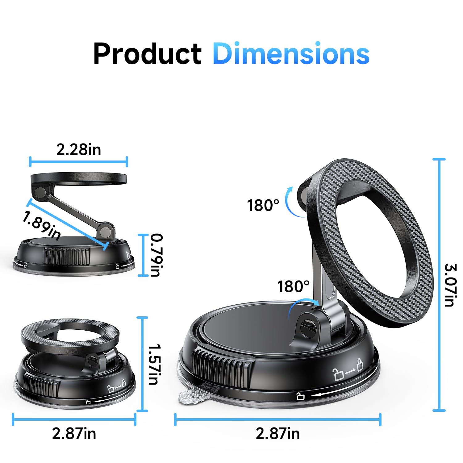 ANDERY Car Phone Holder for Magsafe [78+LBS Strongest Suction & 2400gf Strongest Magnetic] 360° Adjustable Car Phone Mount, Phone Holders for Your Car for iPhone 17-12 Pro Max Air Plus (Carbon Fiber)