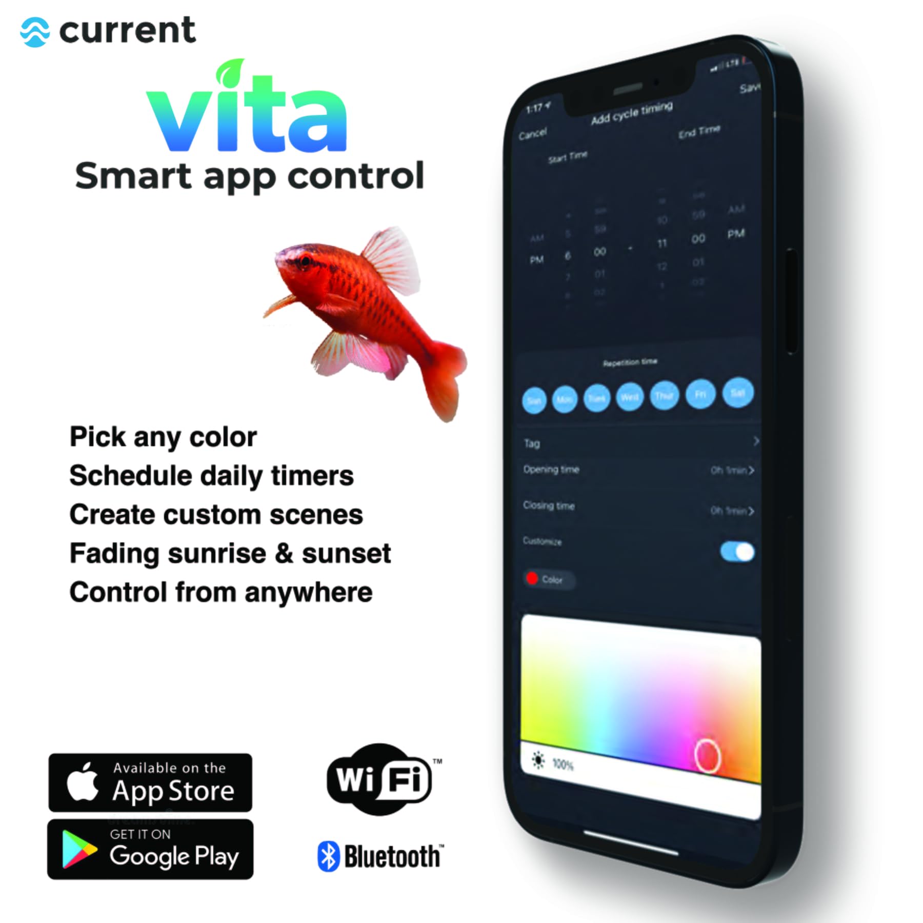 CURRENT USA ColorPlus Smart Freshwater Aquarium & Terrarium LED Light with App and Voice Control | Alexa & Google Home Compatible | Extra Vivid Colors for Fish Tank| Aluminum (for Tanks 24" to 35")
