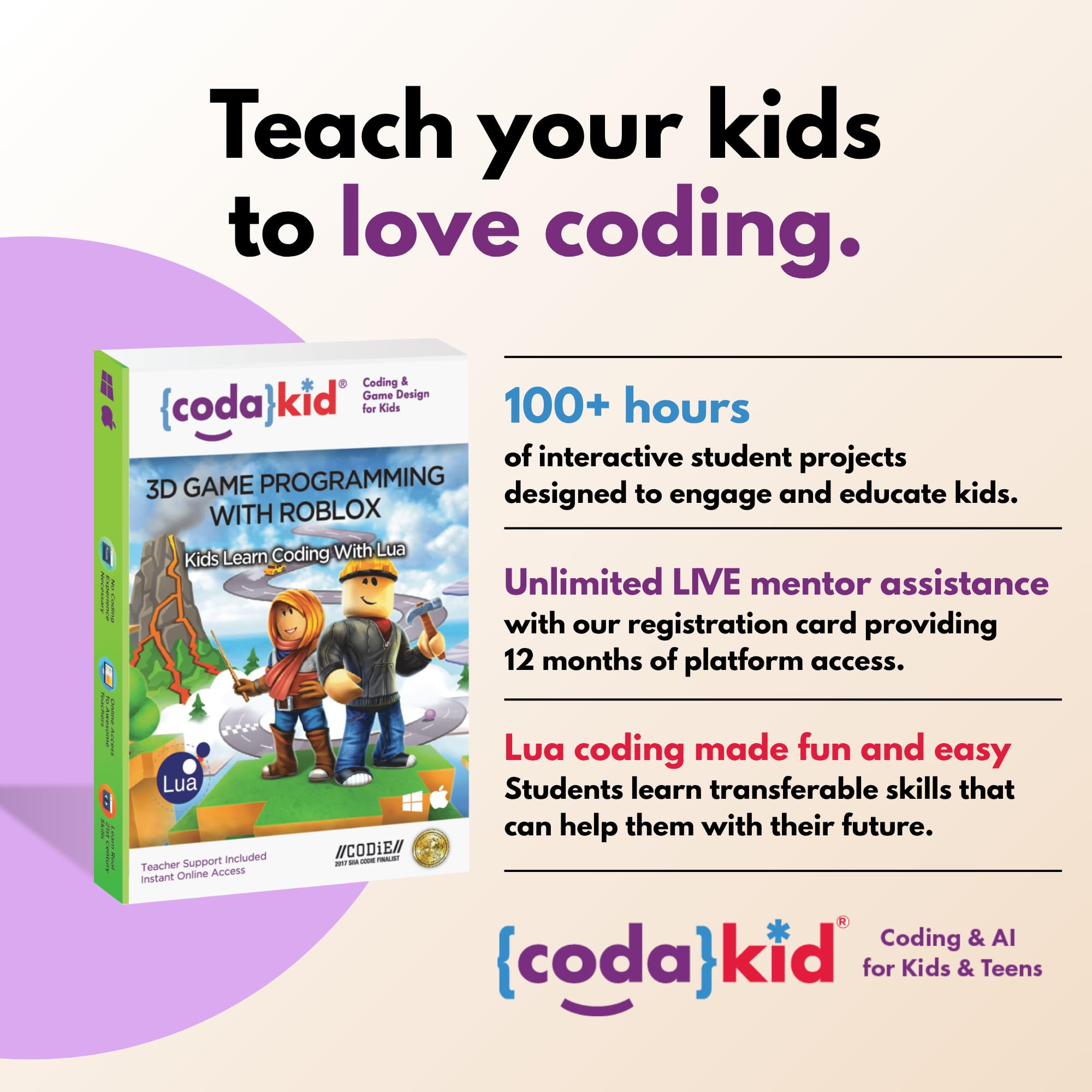CodaKid Roblox Coding, Award-Winning, Coding for Kids, Ages 9+ with Online Mentoring Assistance, Learn Computer Programming and Code Fun Games with Lua and Video Game Programming Software (PC & Mac)