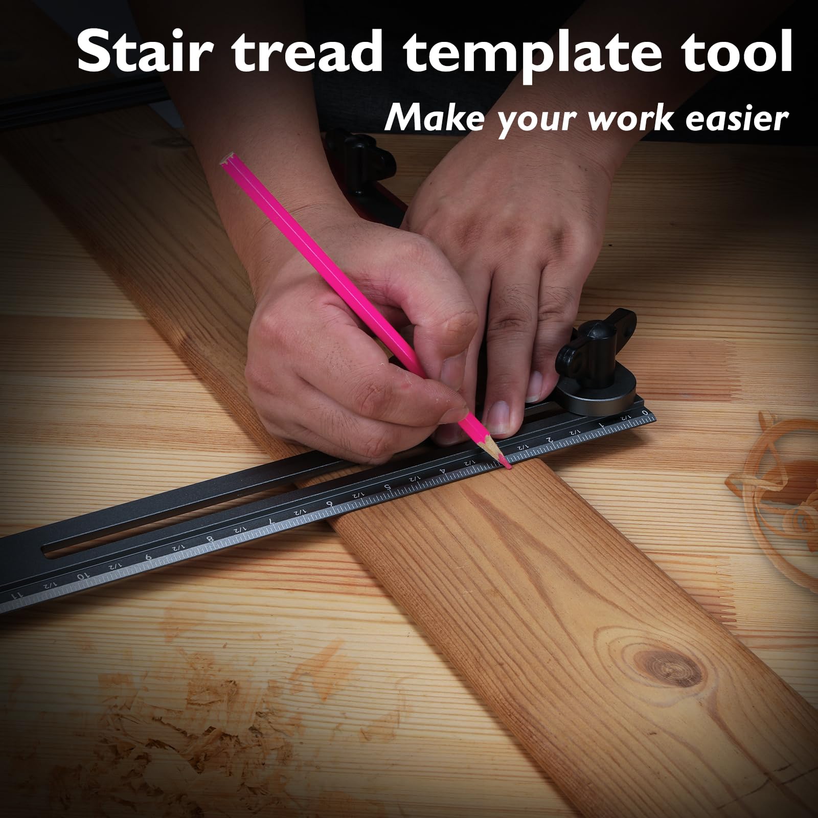 Stair Tread Template Tool – Adjustable Stair Measuring Tool for Treads and Risers, Aluminum Stair Scribe Tool for Accurate Layout, Shelf and Stair Installation Projects