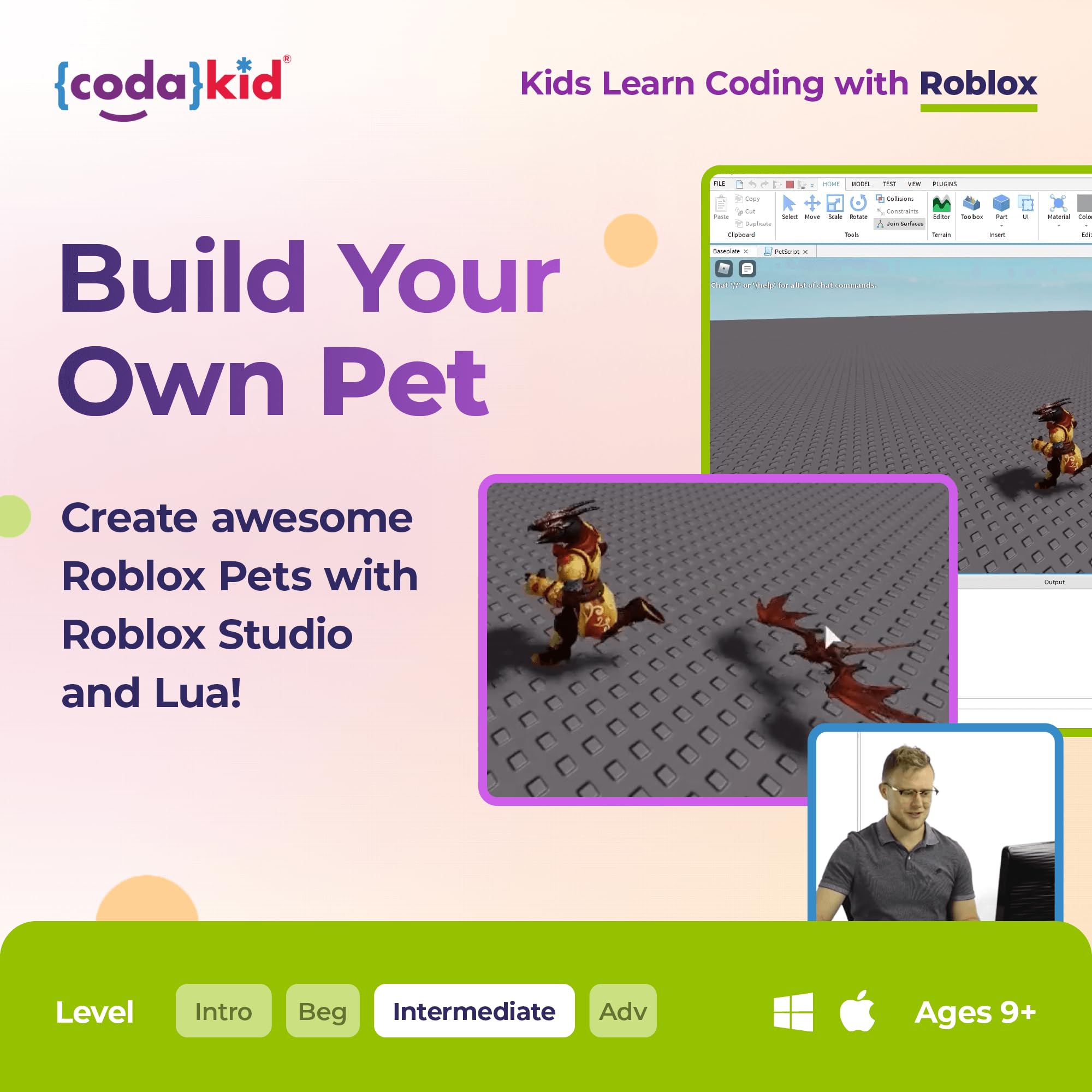 CodaKid Roblox Coding, Award-Winning, Coding for Kids, Ages 9+ with Online Mentoring Assistance, Learn Computer Programming and Code Fun Games with Lua and Video Game Programming Software (PC & Mac)
