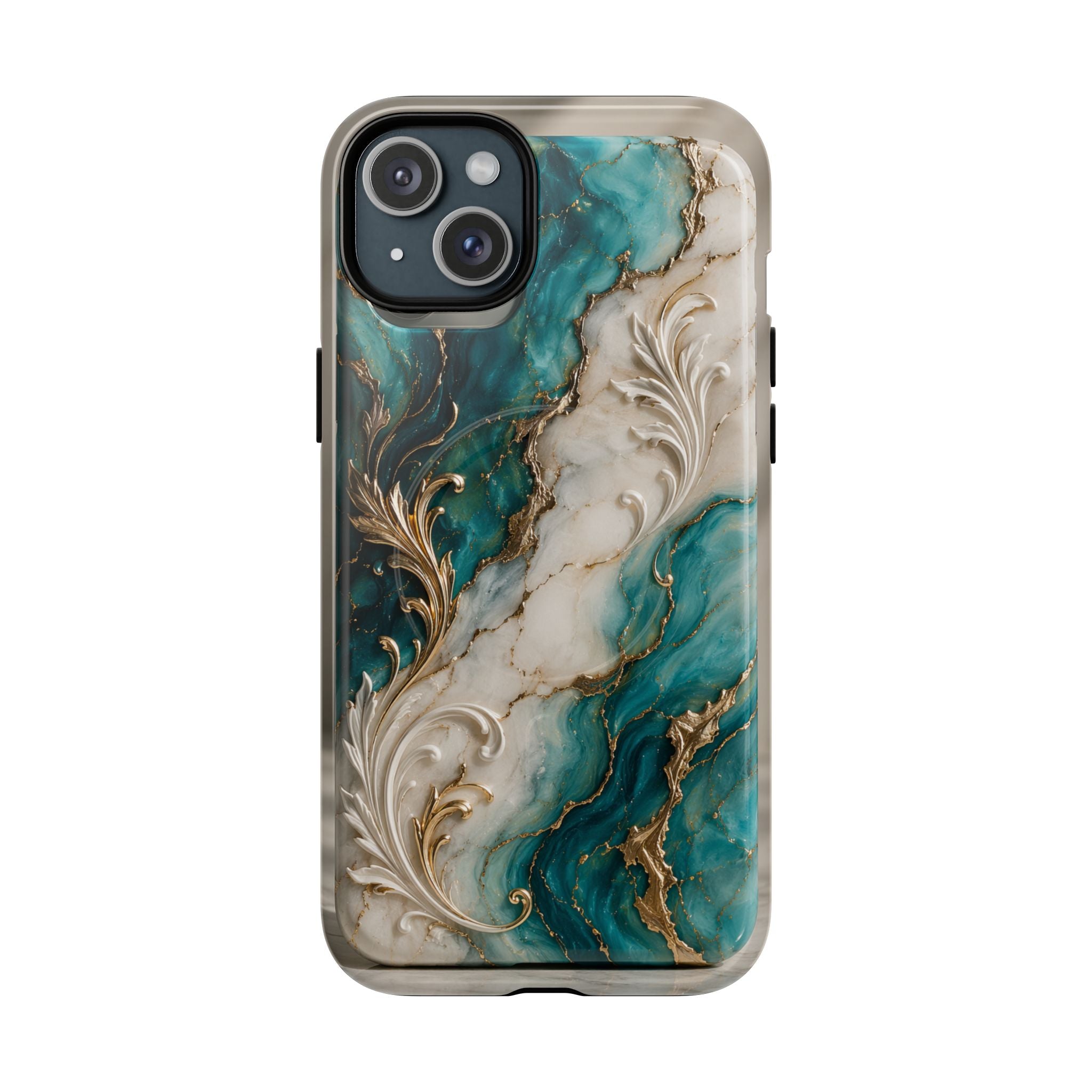 Copy of Magnetic Phone Case — Teal Marble Gold Agate Design