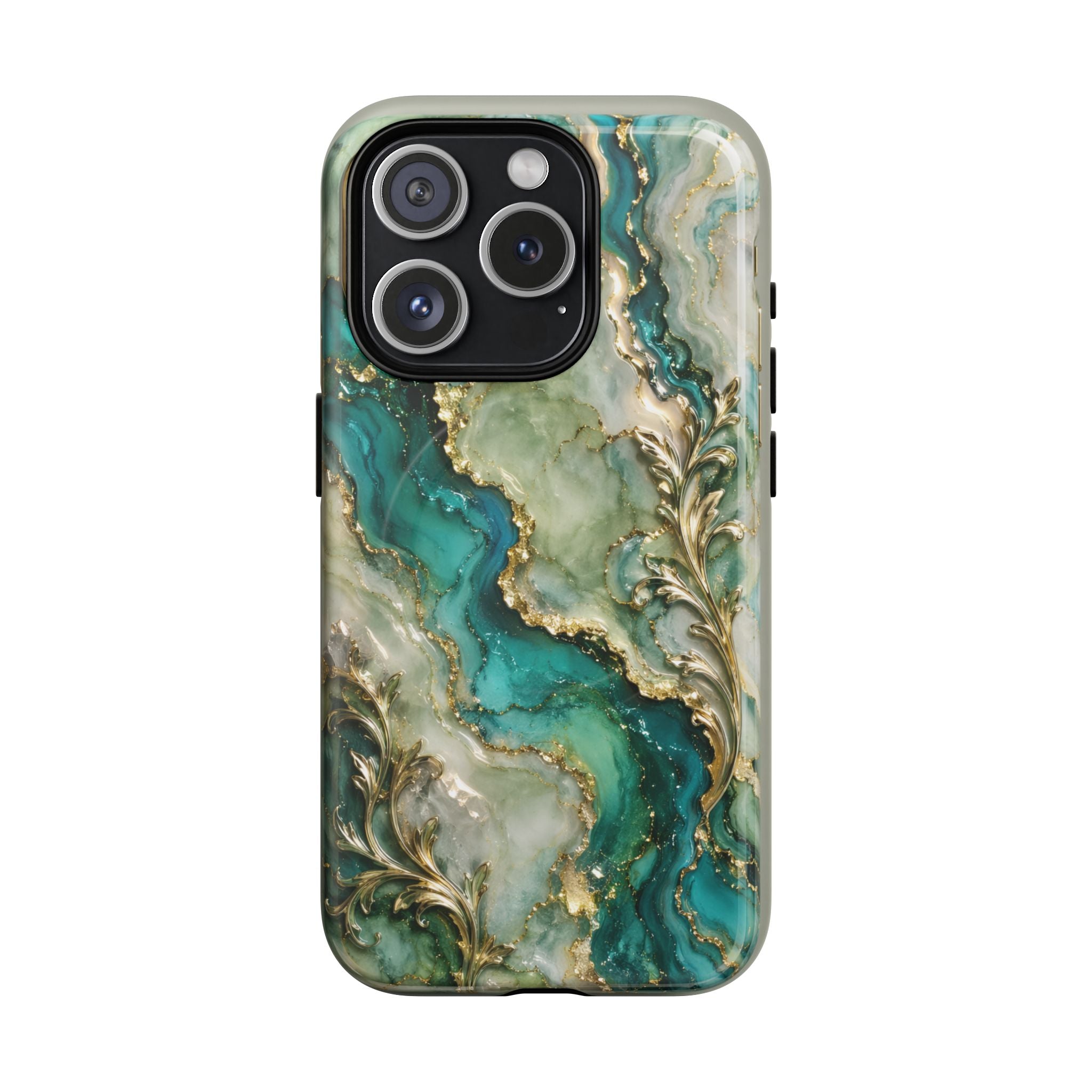 Magnetic Phone Case — Teal Marble Gold Agate Design