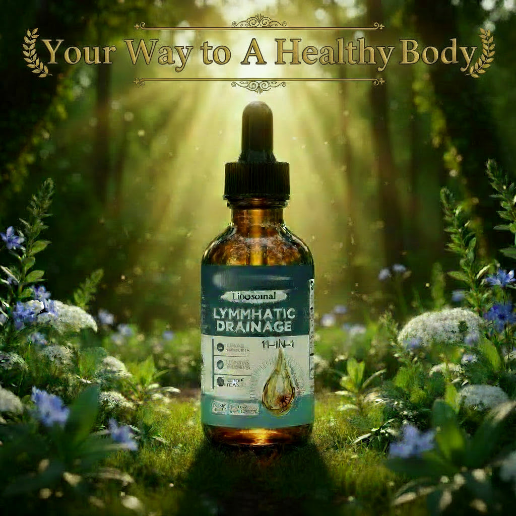 Liposomal Lymphatic Drainage supplement bottle and packaging on a white background