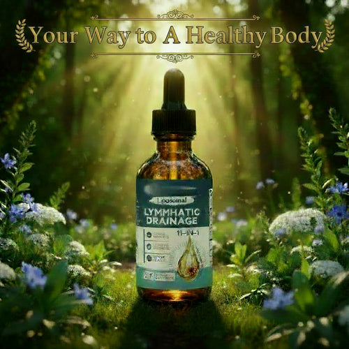 Liposomal Lymphatic Drainage supplement bottle and packaging on a white background