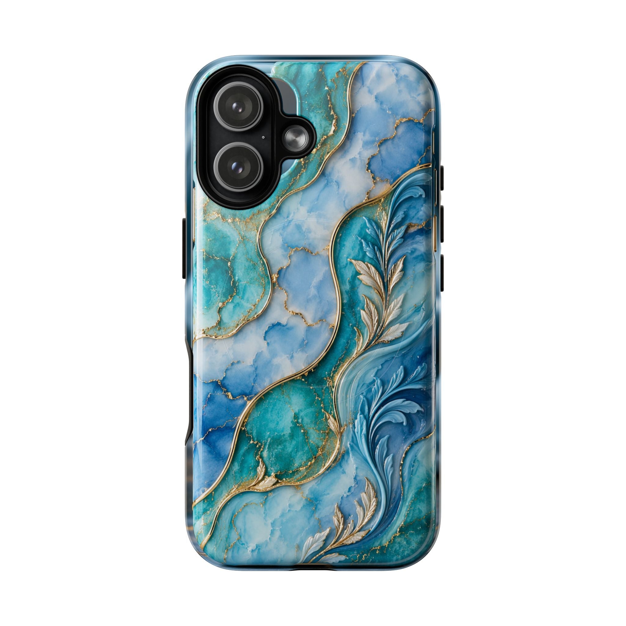 Copy of Magnetic Phone Case — Teal Marble Gold Agate Design