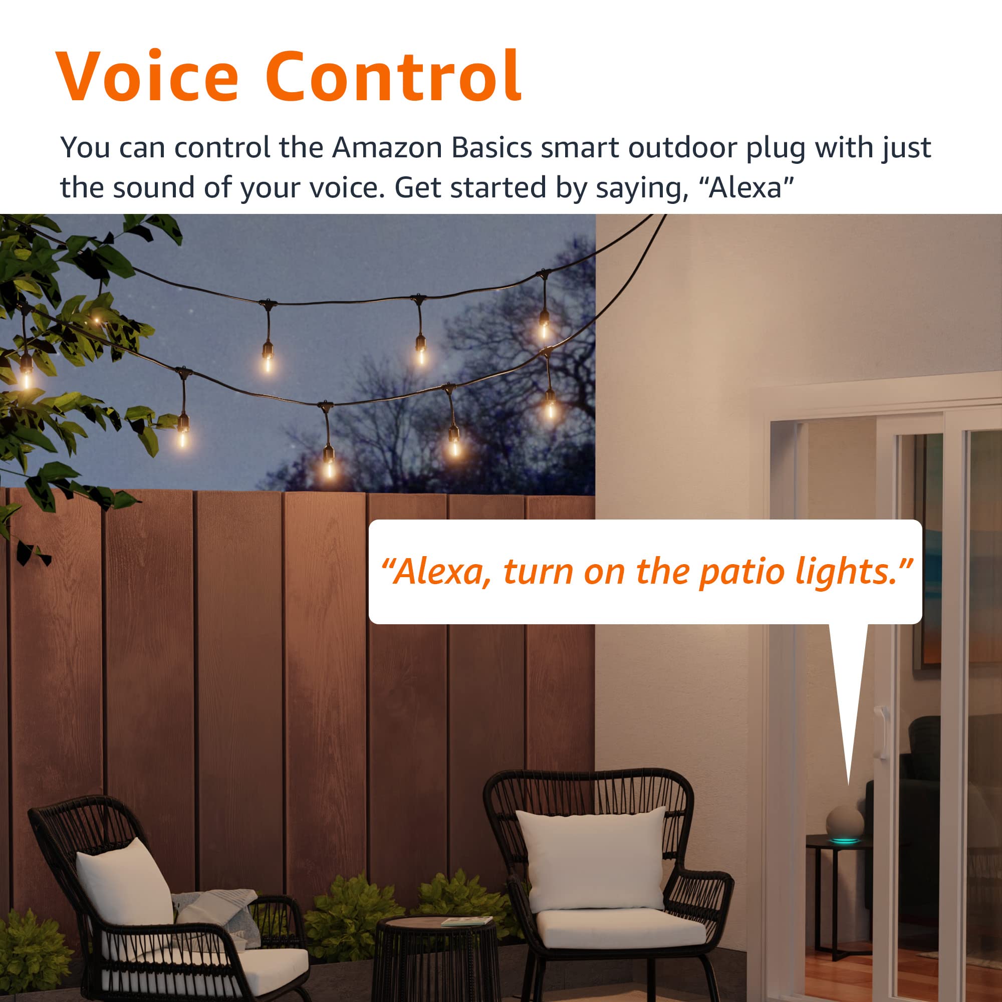 Amazon Basics Outdoor Smart Plug with 2 Individually Controlled Outlets, Works with Alexa Only, Voice Control, Weather Resistant, 2.4 GHz Wi-Fi, No Hub Required, Black