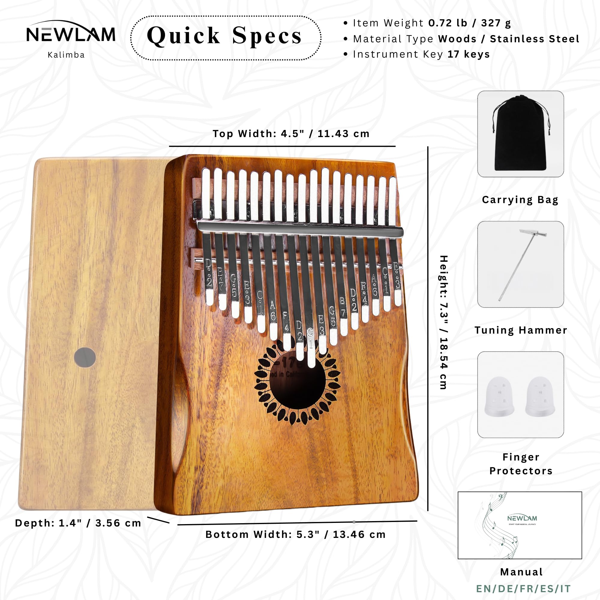 Newlam Kalimba Thumb Piano 17 Keys, Portable Mbira Finger Piano Gifts for Kids and Adults Beginners