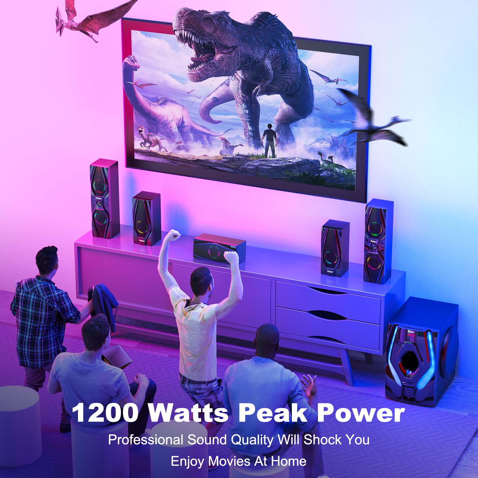 Bobtot Surround Sound Systems Home Theater System - 1200 Watts Peak Power 10" Subwoofer 5.1/2.1 Wired Audio Stereo Speakers Strong Bass with ARC Optical AUX Bluetooth Input