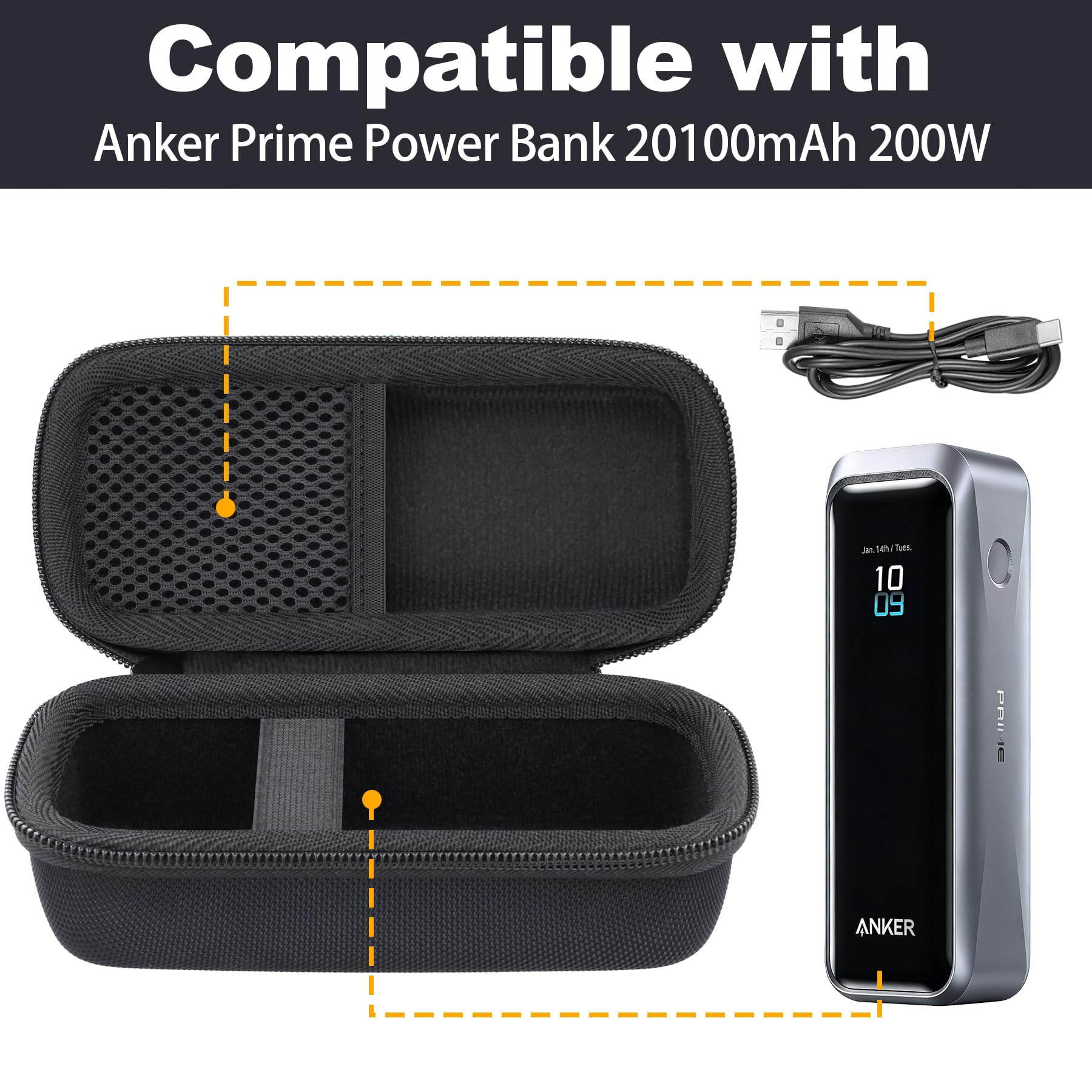 Baval for Anker Prime Power Bank 20100mAh 220W Portable Charger Hard Travel Case,Portable Case Compatible with 20,100mAh 3-Port Portable Charger with 220W Output(Only Case)