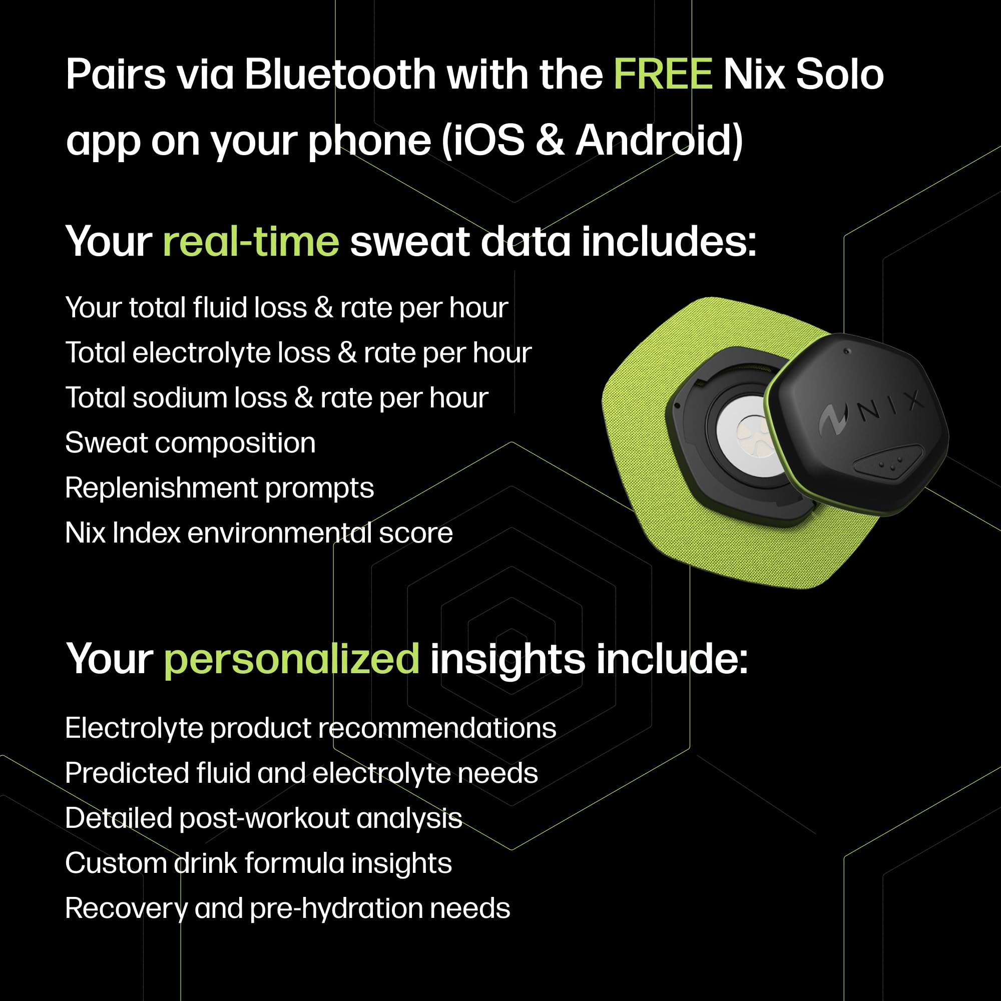 Nix Hydration Biosensor Starter Kit – Wearable Sweat Sensor Tracks Fluid Loss, Real-Time Alerts, Reusable Pod, Single-Use Patches, Bluetooth Fitness Device for Athletes, Runners, Cyclists, Triathletes