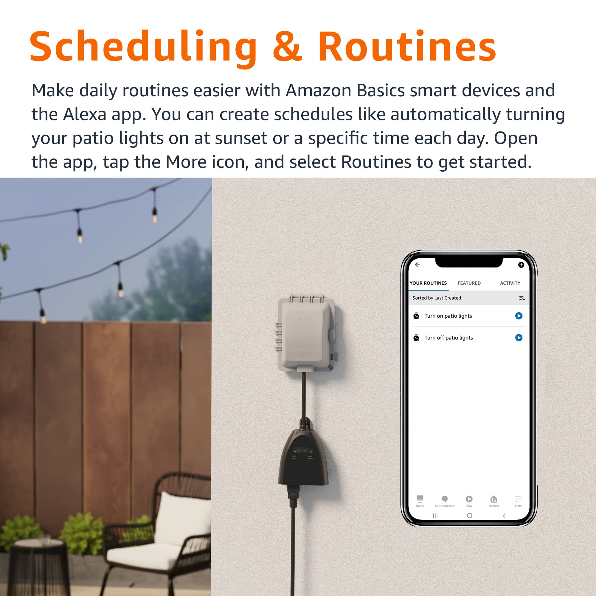 Amazon Basics Outdoor Smart Plug with 2 Individually Controlled Outlets, Works with Alexa Only, Voice Control, Weather Resistant, 2.4 GHz Wi-Fi, No Hub Required, Black