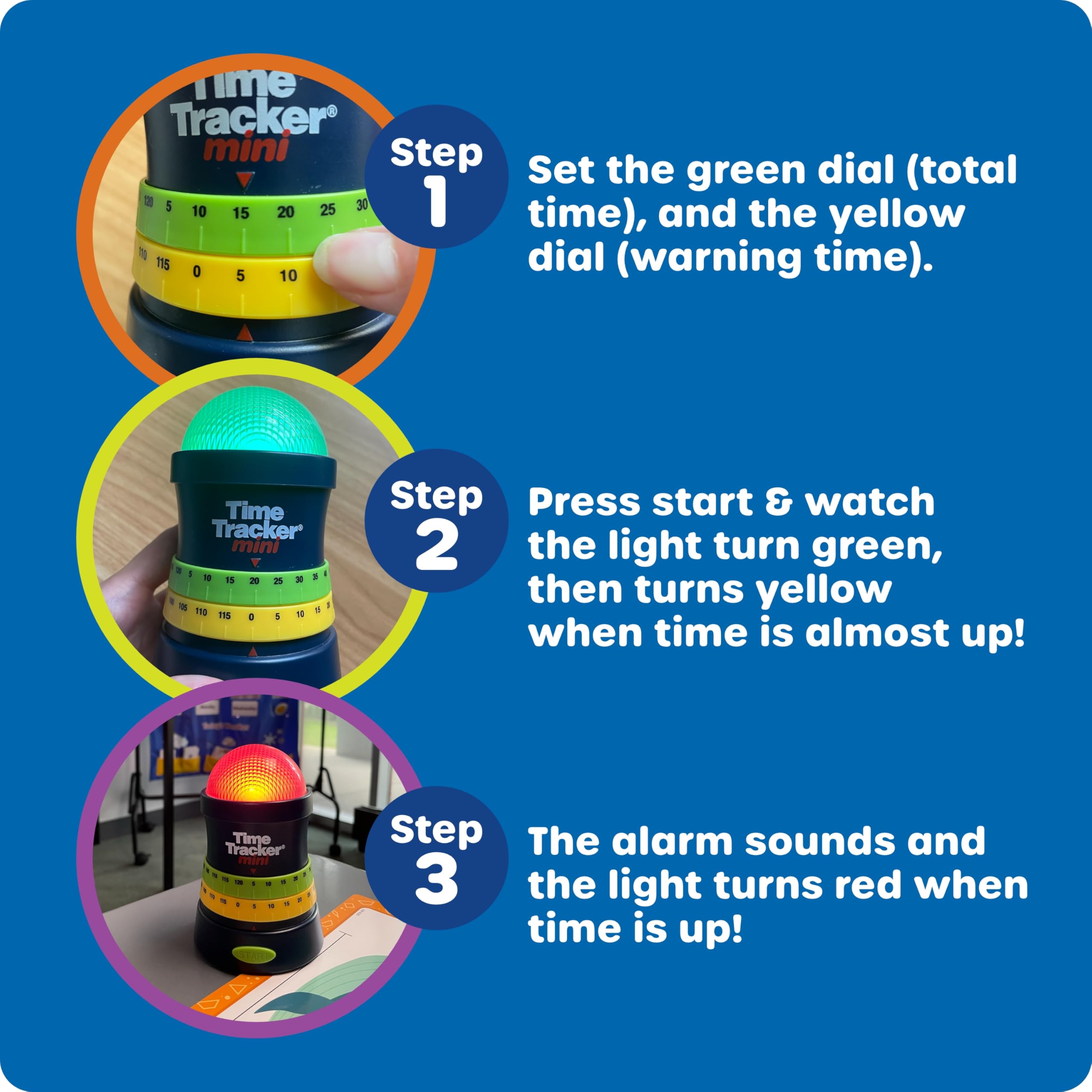 Learning Resources Time Tracker Mini Visual Timer, Classroom Timer, Hand Washing Timer, Auditory and Visual Cue, Ages 3+
