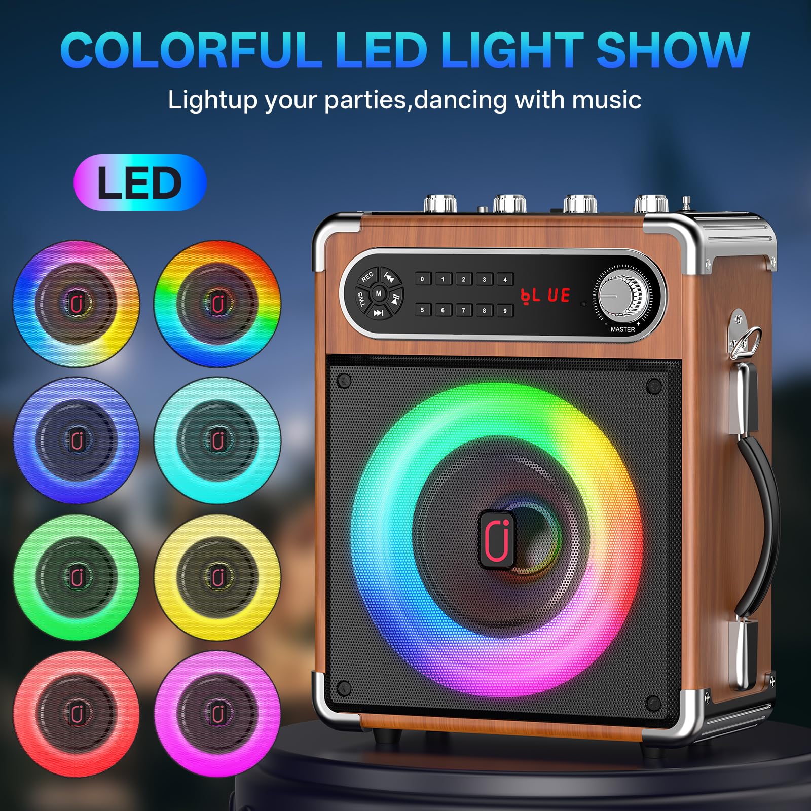 JYX Karaoke Machine, 2 Wireless Microphones, Portable Bluetooth 5.3 PA Speaker with Disco Lights, Smart TV Compatible, Upgraded Subwoofer, Bass Boost & Echo, TF/USB/AUX/FM, Home & Outdoor Party