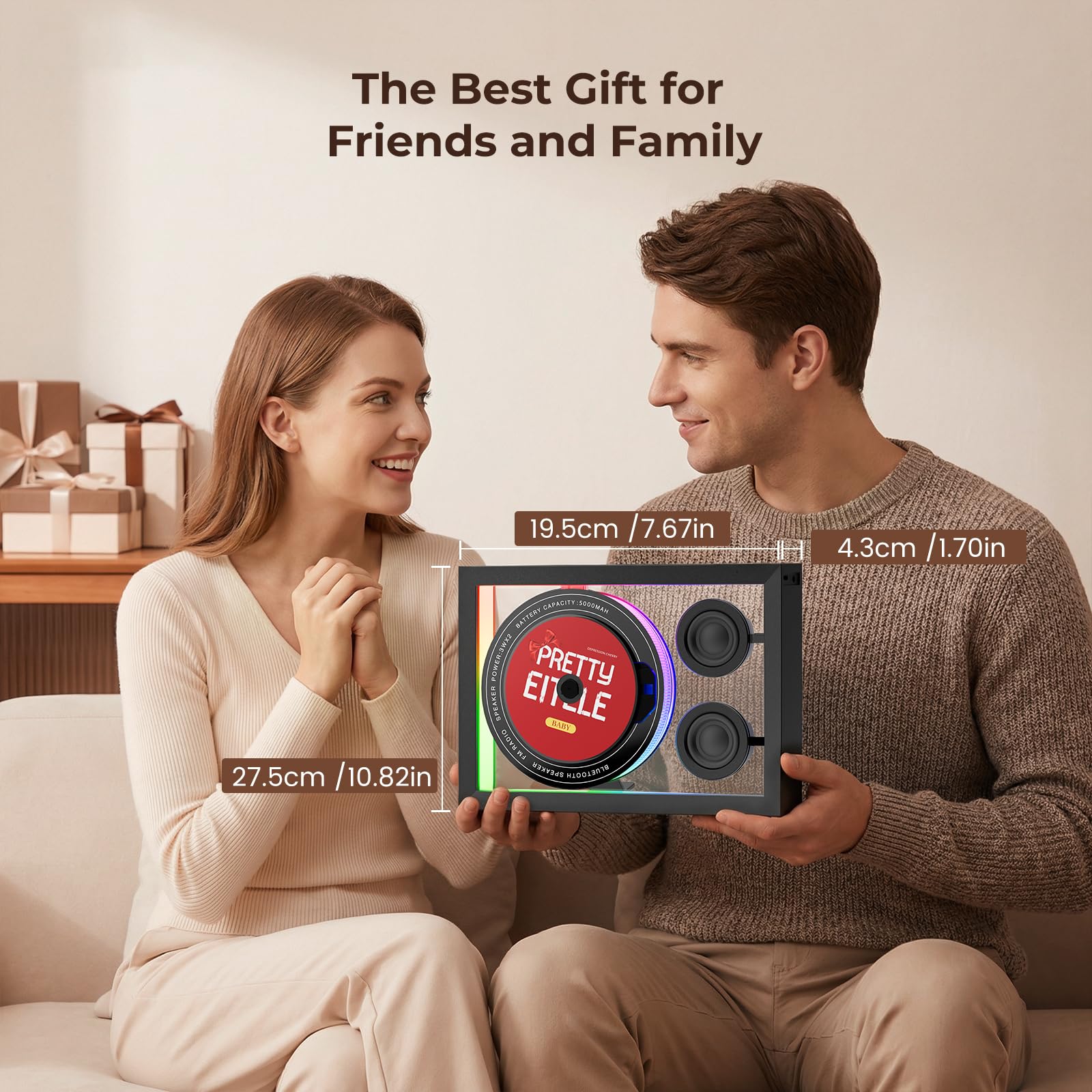 Vertical CD Player with Bluetooth 5.3，,HiFi Speakers CD Player for Wall Home with FM Redio/Remote Control/RGB Light/TF Card/AUX Supported，5000mAH Battery Rechargeable Music Player