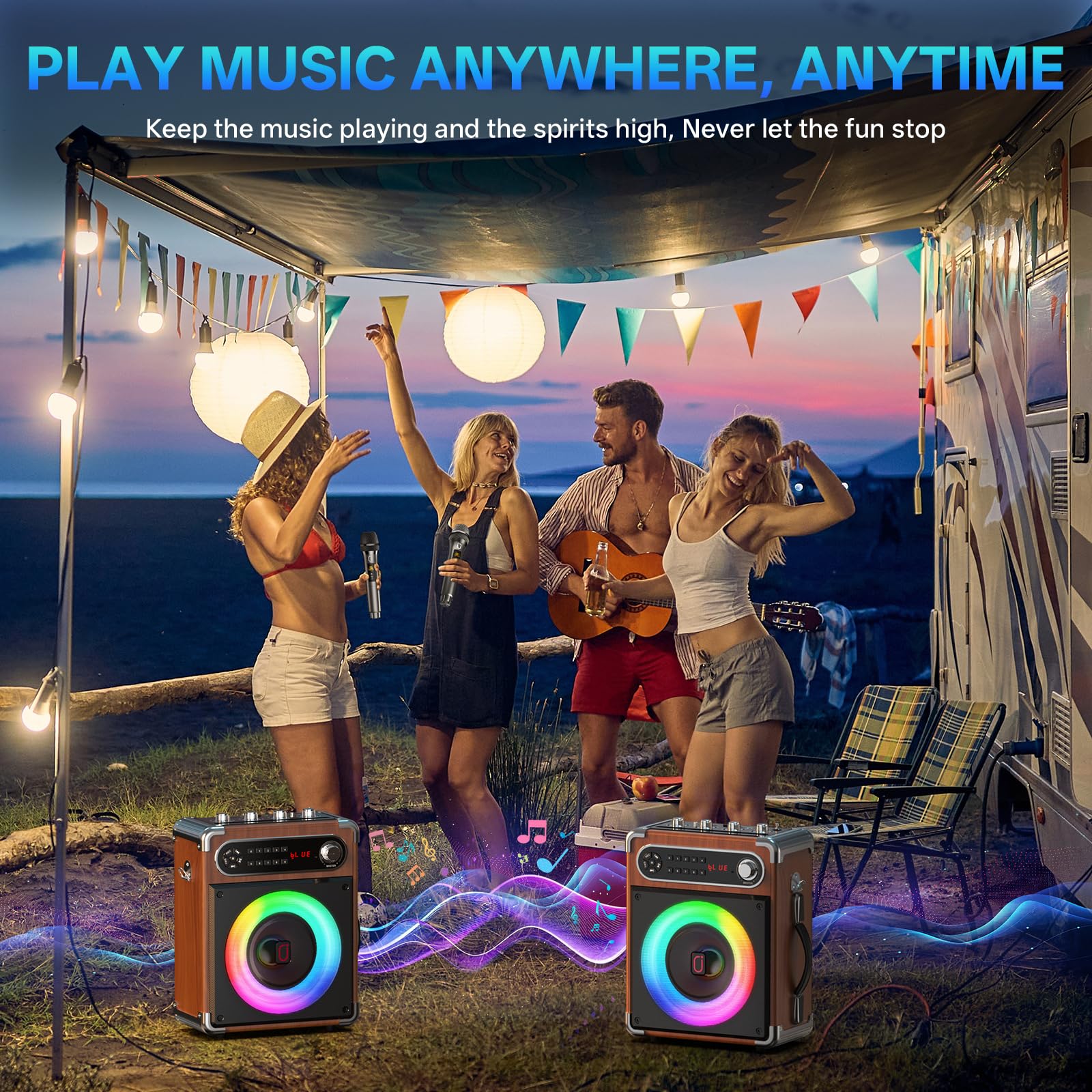 JYX Karaoke Machine, 2 Wireless Microphones, Portable Bluetooth 5.3 PA Speaker with Disco Lights, Smart TV Compatible, Upgraded Subwoofer, Bass Boost & Echo, TF/USB/AUX/FM, Home & Outdoor Party