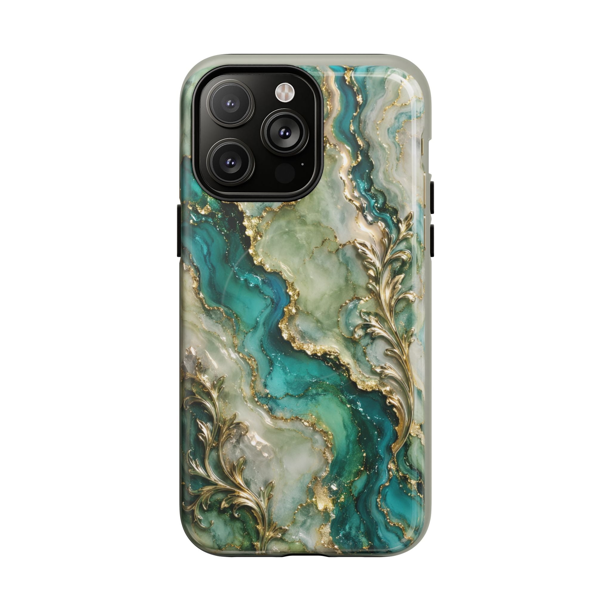 Magnetic Phone Case — Teal Marble Gold Agate Design