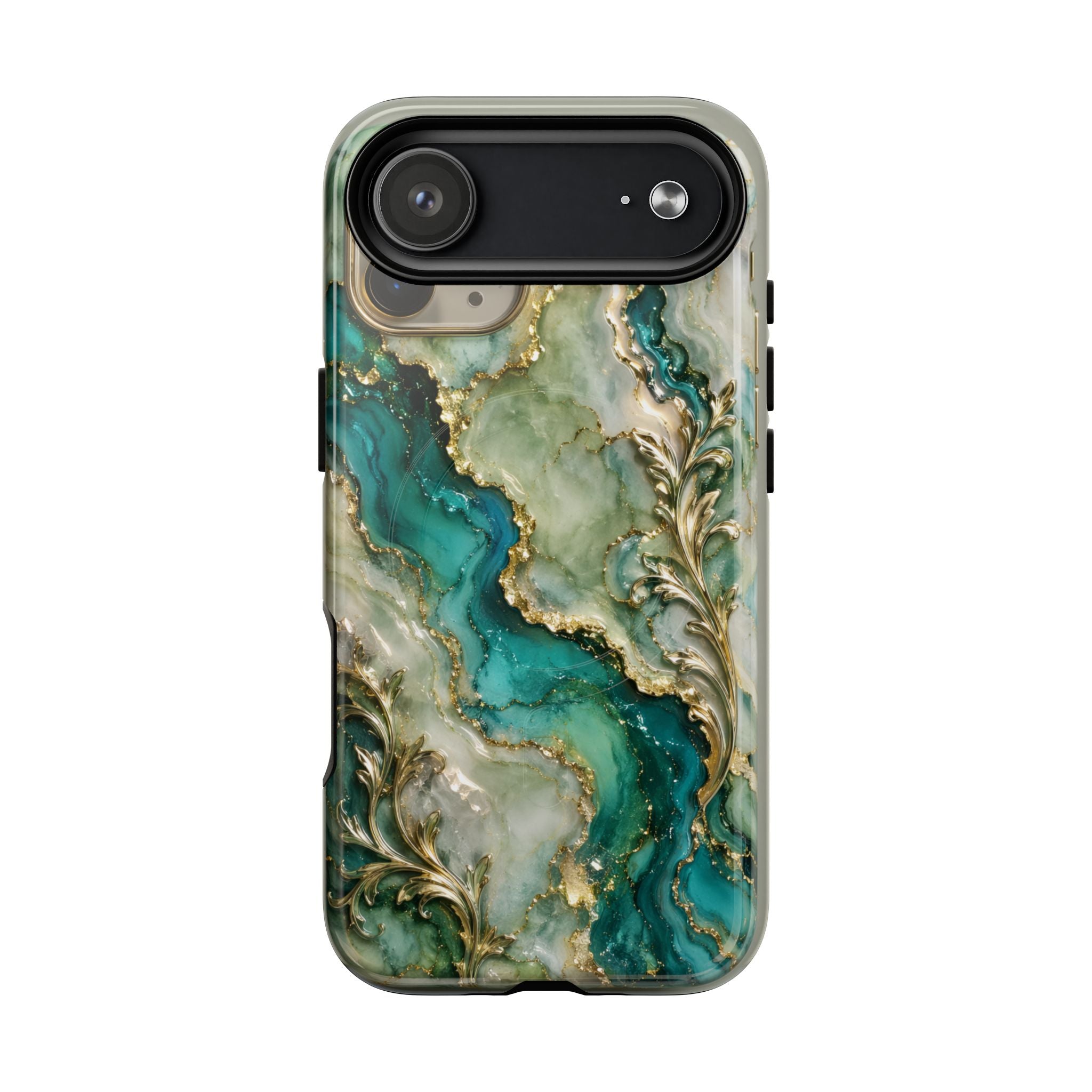 Magnetic Phone Case — Teal Marble Gold Agate Design