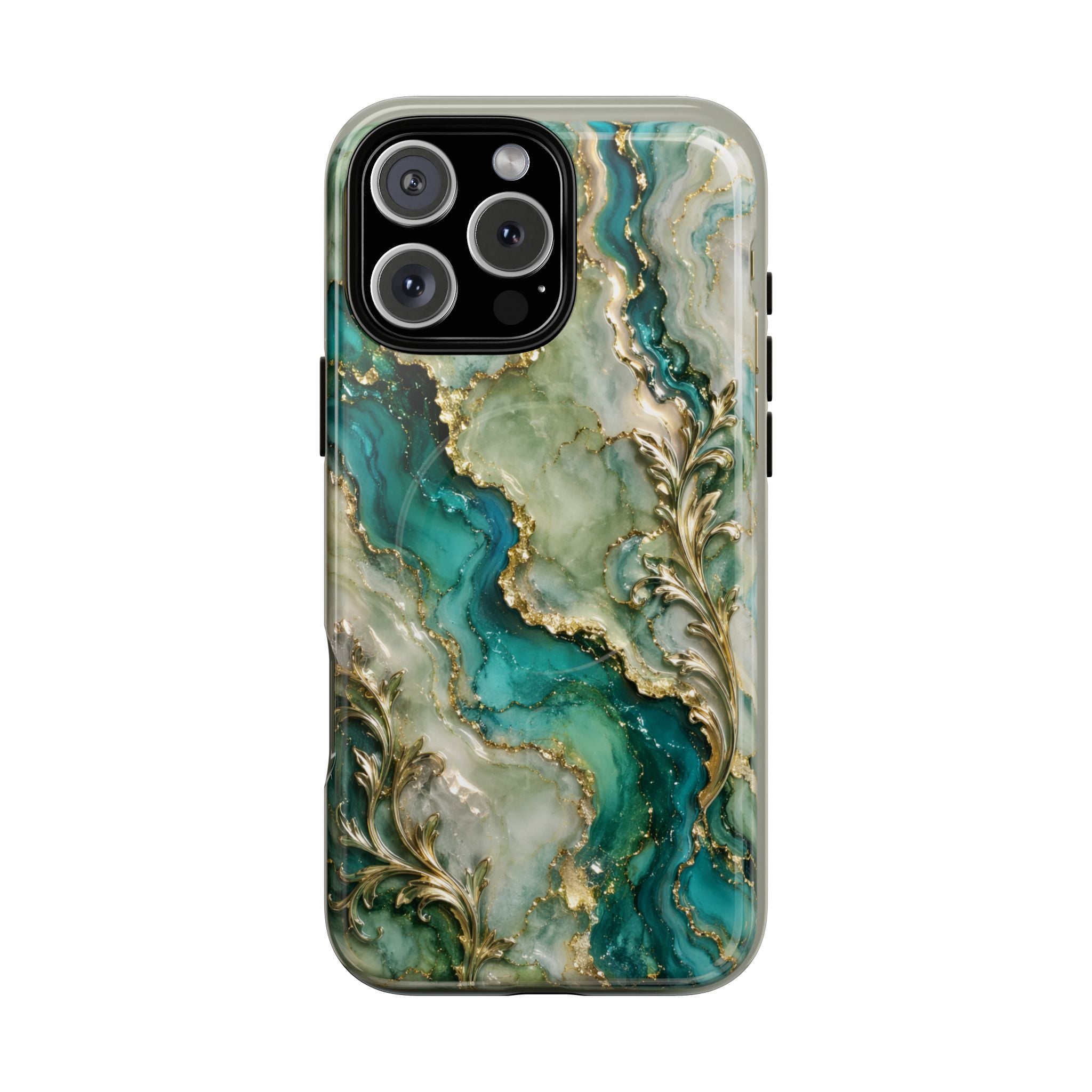 Magnetic Phone Case — Teal Marble Gold Agate Design