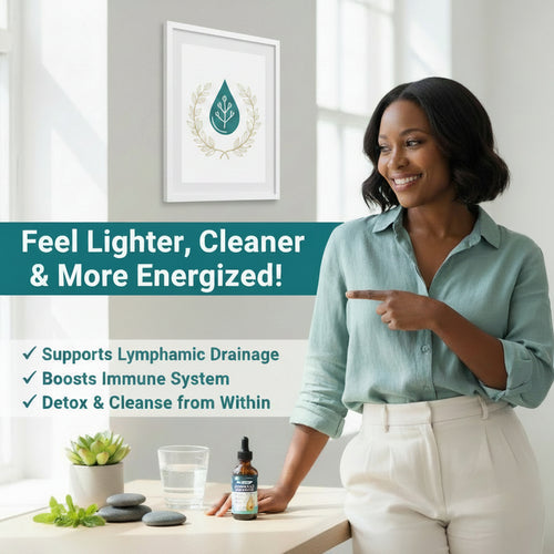 Liposomal Lymphatic Drainage supplement bottle and packaging on a white background